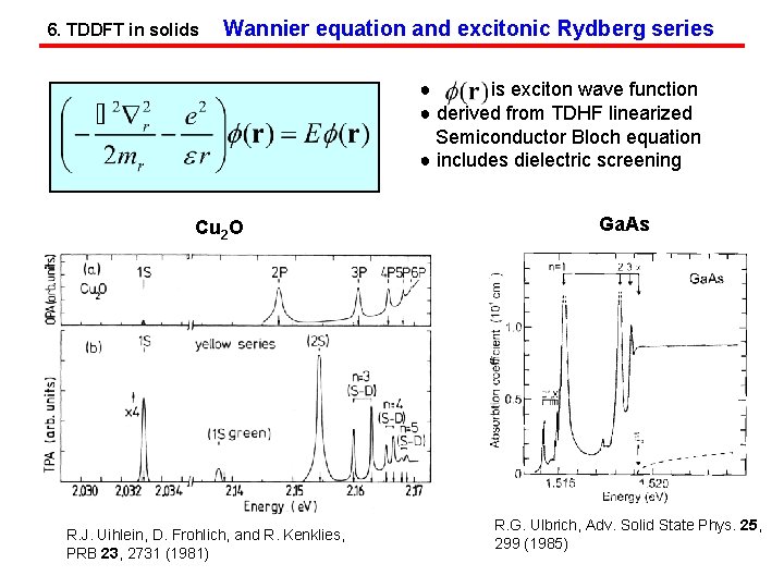 6. TDDFT in solids Wannier equation and excitonic Rydberg series ● is exciton wave