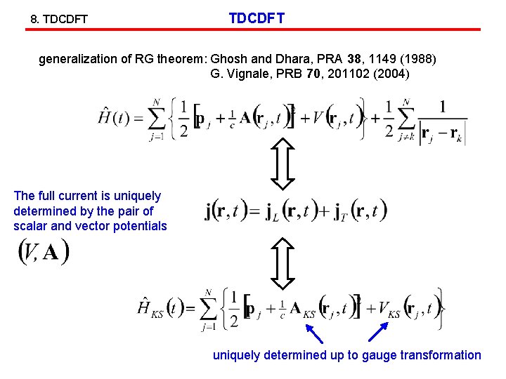 8. TDCDFT generalization of RG theorem: Ghosh and Dhara, PRA 38, 1149 (1988) G.