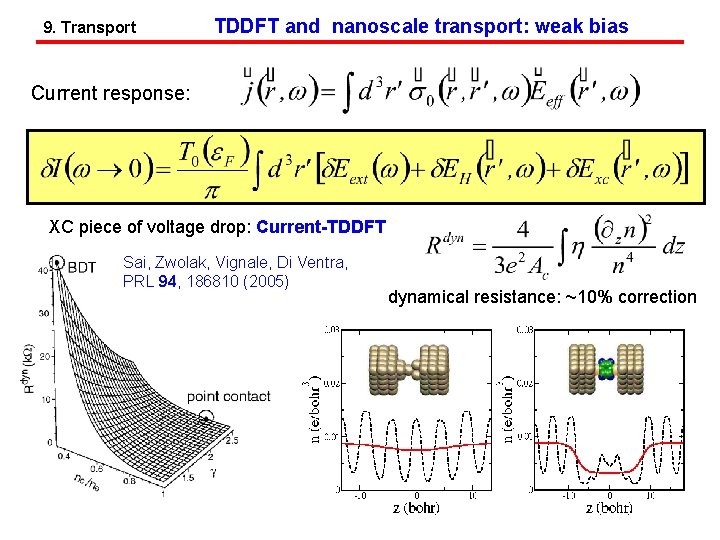 9. Transport TDDFT and nanoscale transport: weak bias Current response: XC piece of voltage