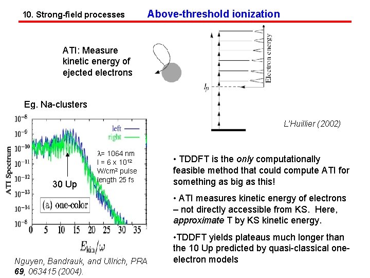 10. Strong-field processes Above-threshold ionization ATI: Measure kinetic energy of ejected electrons Eg. Na-clusters