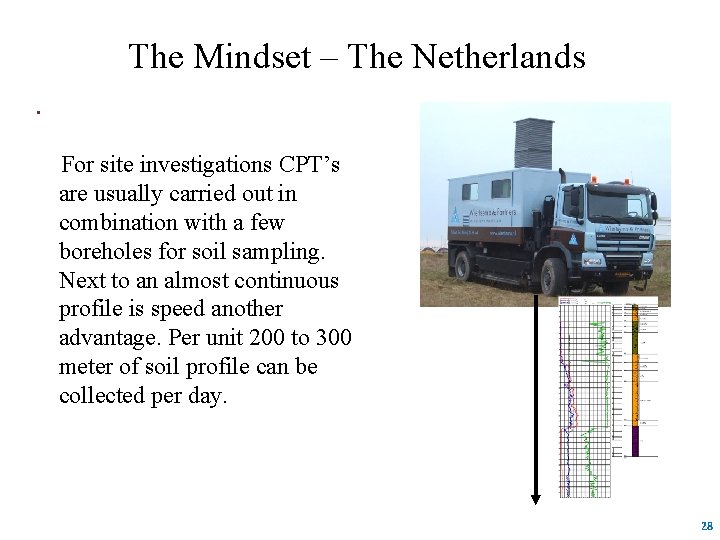 The Mindset – The Netherlands. For site investigations CPT’s are usually carried out in