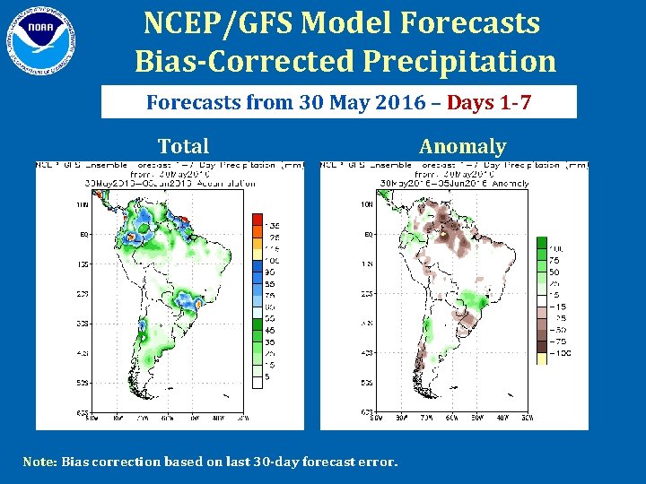 NCEP/GFS Model Forecasts Bias-Corrected Precipitation Forecasts from 30 May 2016 – Days 1 -7