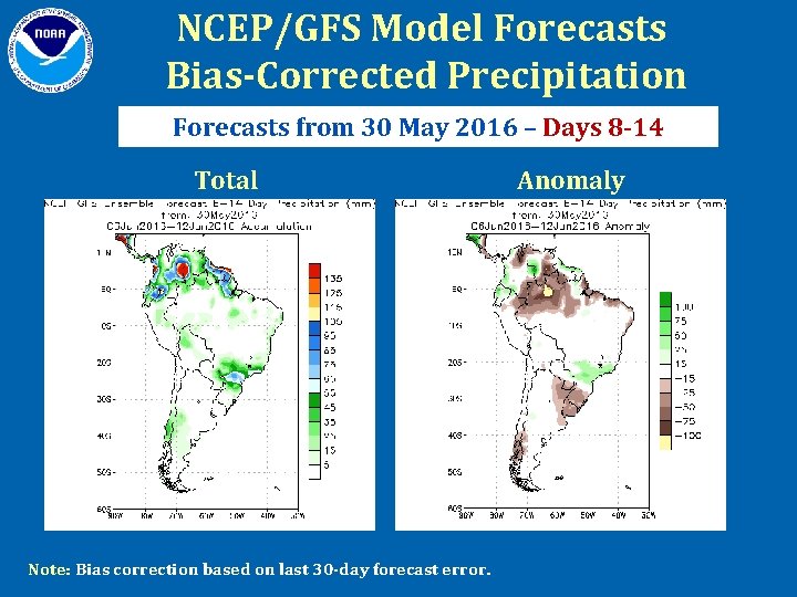 NCEP/GFS Model Forecasts Bias-Corrected Precipitation Forecasts from 30 May 2016 – Days 8 -14