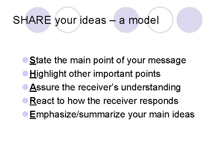 SHARE your ideas – a model l State the main point of your message
