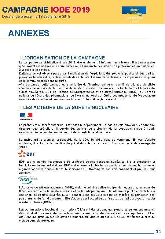 CAMPAGNE IODE 2019 Dossier de presse | le 18 septembre 2019 alerte nucléaire je