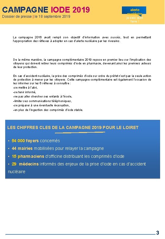 CAMPAGNE IODE 2019 Dossier de presse | le 18 septembre 2019 alerte nucléaire je