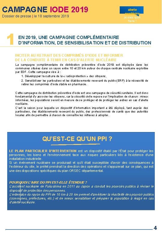 CAMPAGNE IODE 2019 Dossier de presse | le 18 septembre 2019 1 alerte nucléaire