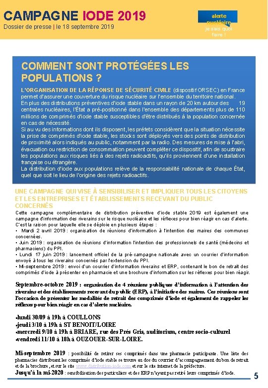 CAMPAGNE IODE 2019 Dossier de presse | le 18 septembre 2019 alerte nucléaire je