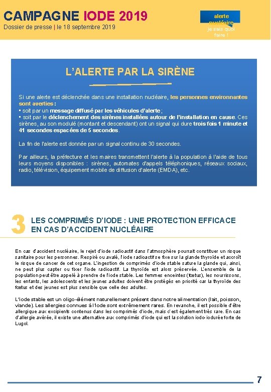 CAMPAGNE IODE 2019 Dossier de presse | le 18 septembre 2019 alerte nucléaire je