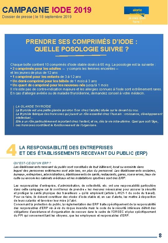 CAMPAGNE IODE 2019 Dossier de presse | le 18 septembre 2019 alerte nucléaire je CAMPAGNE IODE 2019 Dossier de presse | le 18 septembre 2019 alerte nucléaire je