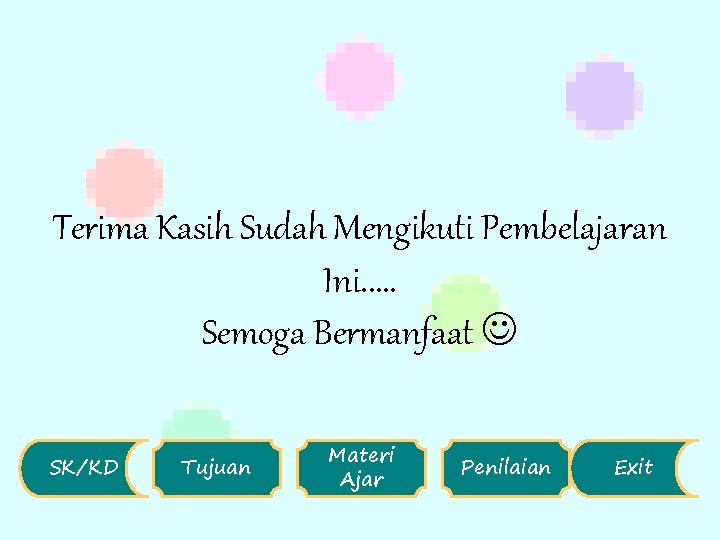 Terima Kasih Sudah Mengikuti Pembelajaran Ini. . . Semoga Bermanfaat SK/KD Tujuan Materi Ajar
