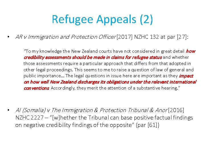 Refugee Appeals (2) • AR v Immigration and Protection Officer [2017] NZHC 132 at