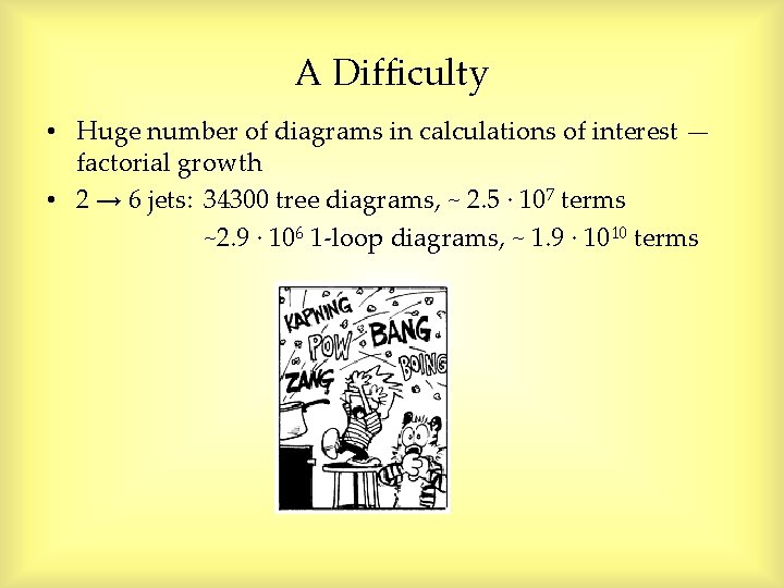 A Difficulty • Huge number of diagrams in calculations of interest — factorial growth A Difficulty • Huge number of diagrams in calculations of interest — factorial growth