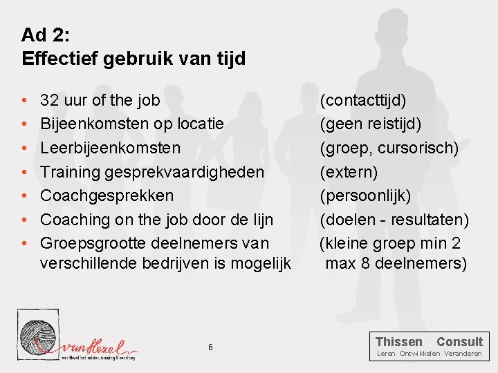 Ad 2: Effectief gebruik van tijd • • 32 uur of the job Bijeenkomsten