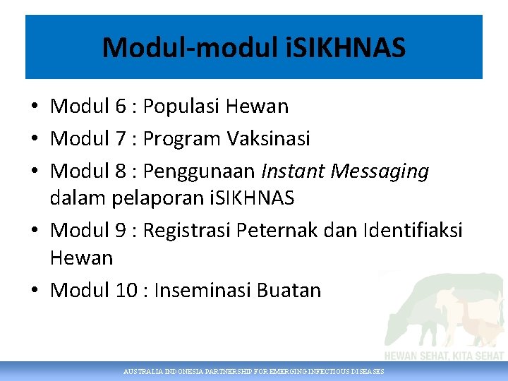 Modul-modul i. SIKHNAS • Modul 6 : Populasi Hewan • Modul 7 : Program