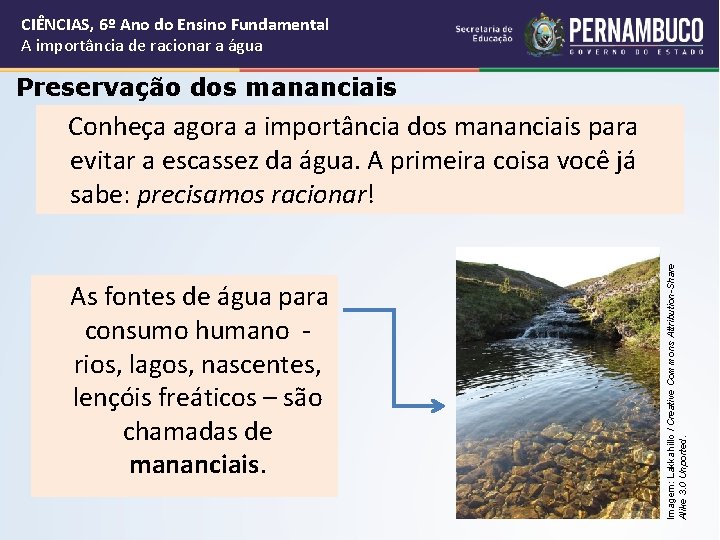 CIÊNCIAS, 6º Ano do Ensino Fundamental A importância de racionar a água Preservação dos