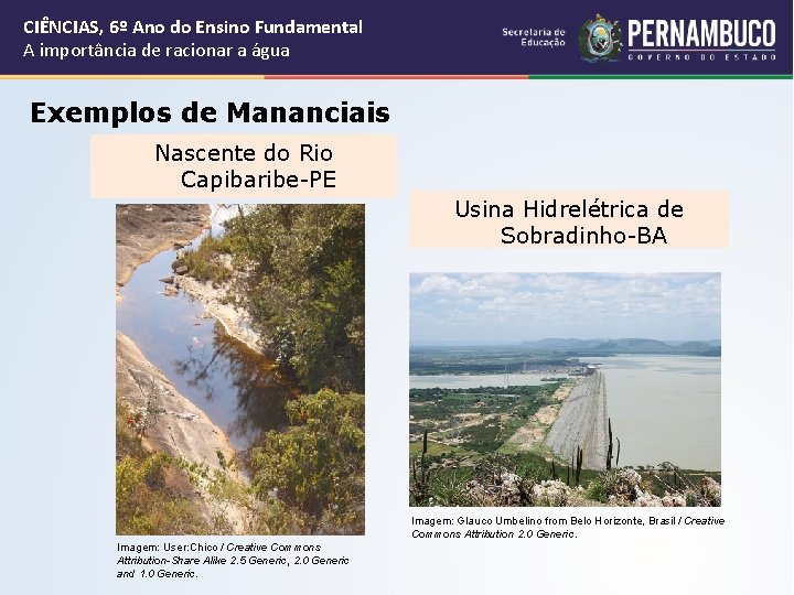 CIÊNCIAS, 6º Ano do Ensino Fundamental A importância de racionar a água Exemplos de