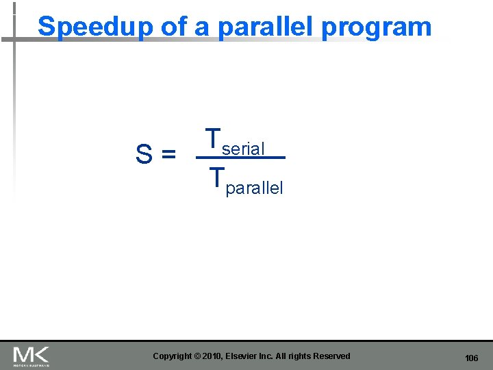 Speedup of a parallel program S= Tserial Tparallel Copyright © 2010, Elsevier Inc. All