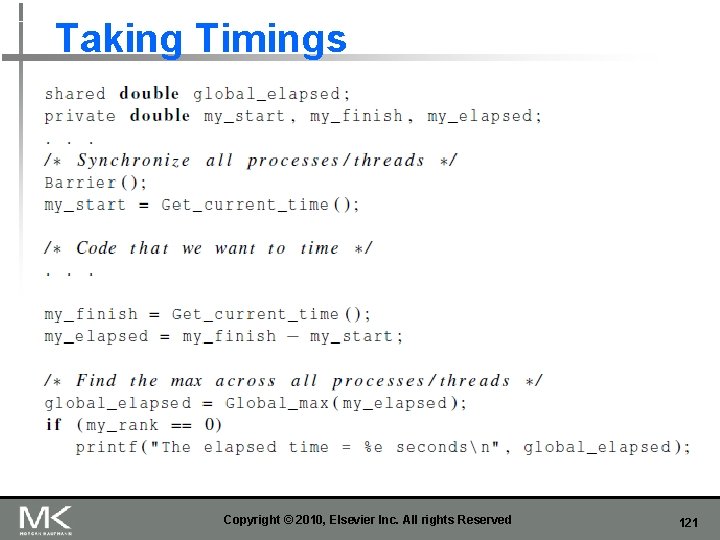 Taking Timings Copyright © 2010, Elsevier Inc. All rights Reserved 121 