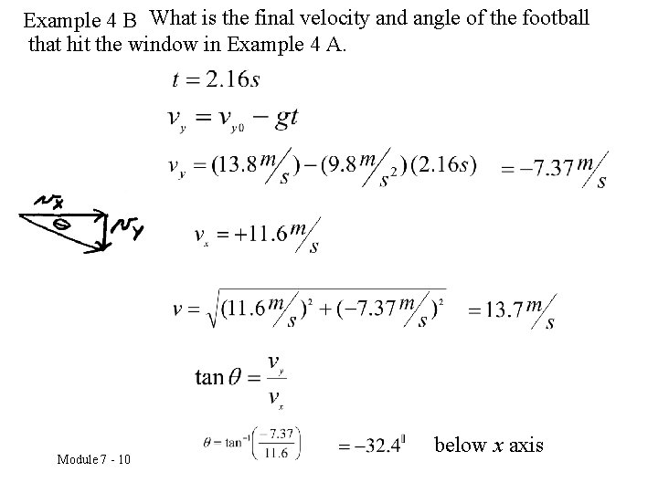 Example 4 B What is the final velocity and angle of the football that