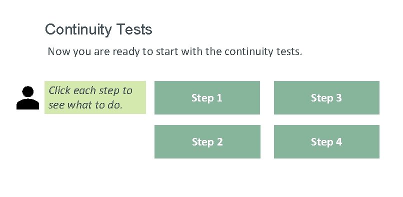 Continuity Tests Now you are ready to start with the continuity tests. Click each