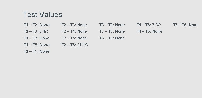 Test Values T 1 – T 2: None T 1 – T 3: 0,