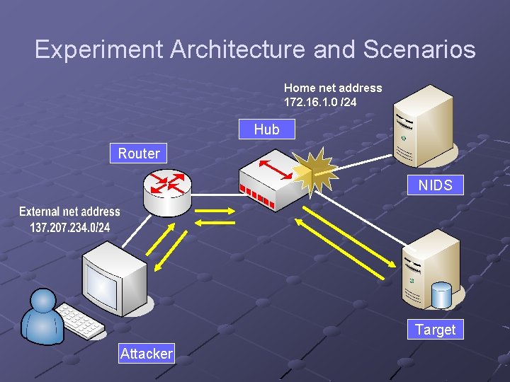 Experiment Architecture and Scenarios Home net address 172. 16. 1. 0 /24 Hub Router