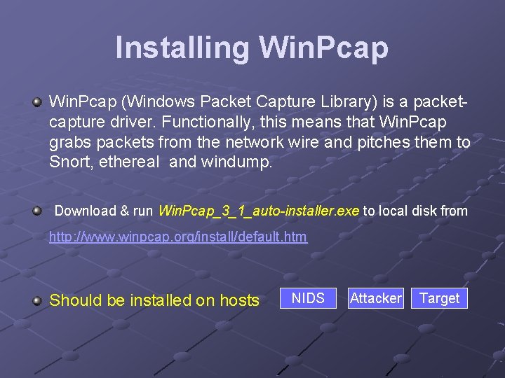 Installing Win. Pcap (Windows Packet Capture Library) is a packetcapture driver. Functionally, this means