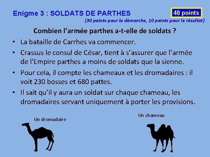 Enigme 3 : SOLDATS DE PARTHES 40 points (30 points pour la démarche, 10