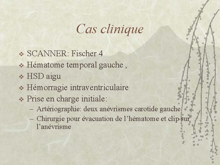 Cas clinique v v v SCANNER: Fischer 4 Hématome temporal gauche , HSD aigu