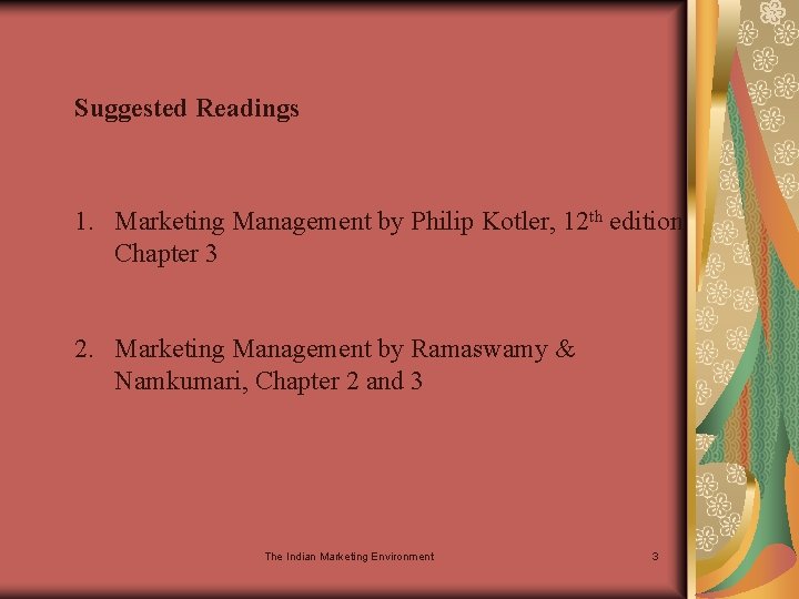 Suggested Readings 1. Marketing Management by Philip Kotler, 12 th edition Chapter 3 2.