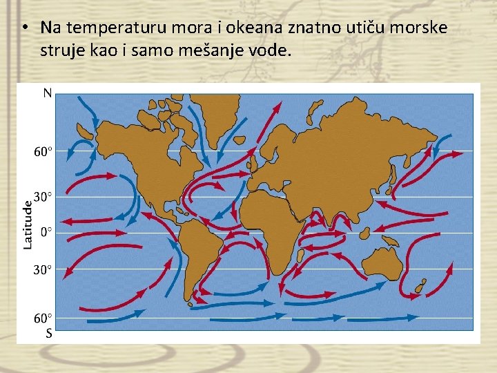  • Na temperaturu mora i okeana znatno utiču morske struje kao i samo