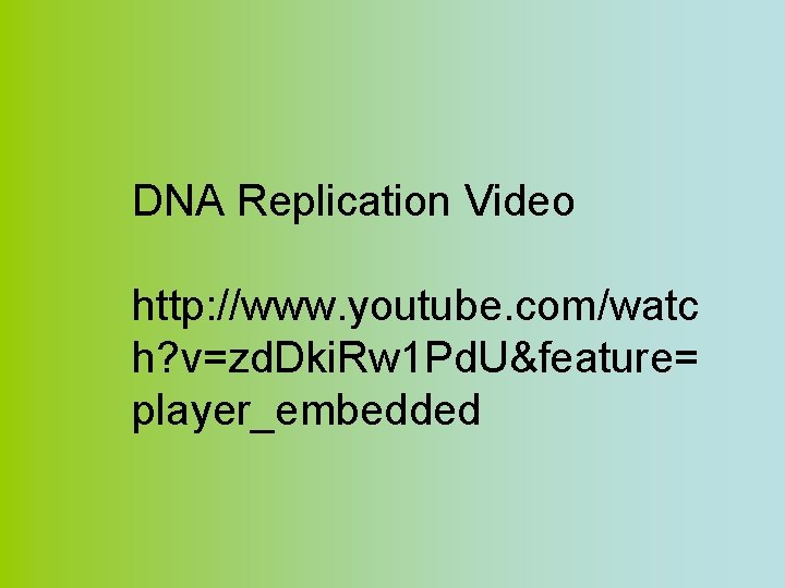 DNA Replication Video http: //www. youtube. com/watc h? v=zd. Dki. Rw 1 Pd. U&feature=