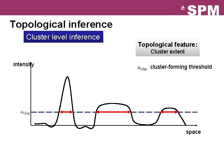 Topological inference Cluster level inference Topological feature: Cluster extent intensity uclus : cluster-forming threshold
