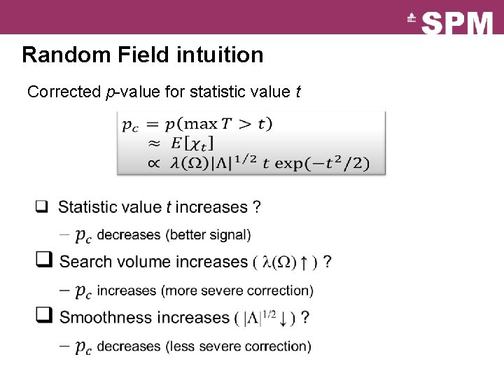 Random Field intuition Corrected p-value for statistic value t 