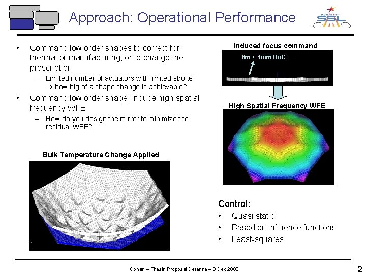 Approach: Operational Performance • Induced focus command Command low order shapes to correct for