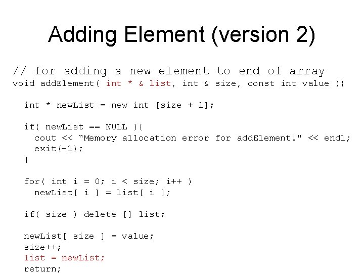 Adding Element (version 2) // for adding a new element to end of array