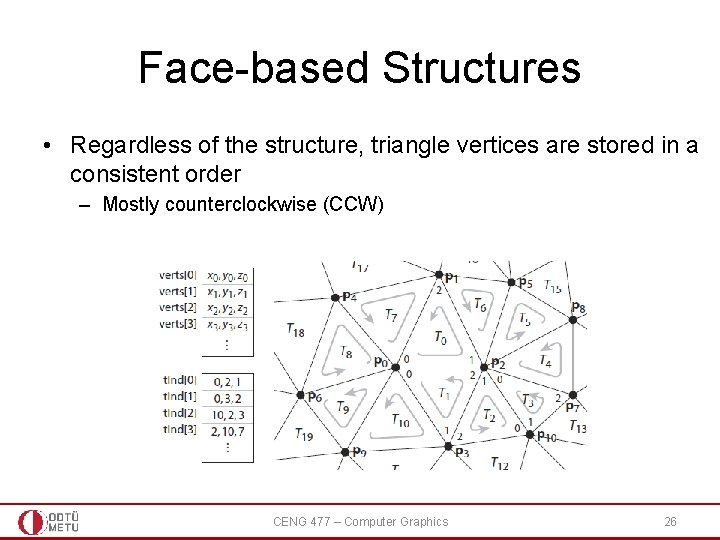 Face-based Structures • Regardless of the structure, triangle vertices are stored in a consistent Face-based Structures • Regardless of the structure, triangle vertices are stored in a consistent