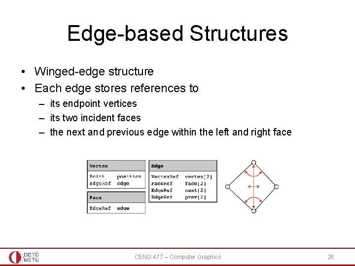 Edge-based Structures • Winged-edge structure • Each edge stores references to – its endpoint Edge-based Structures • Winged-edge structure • Each edge stores references to – its endpoint