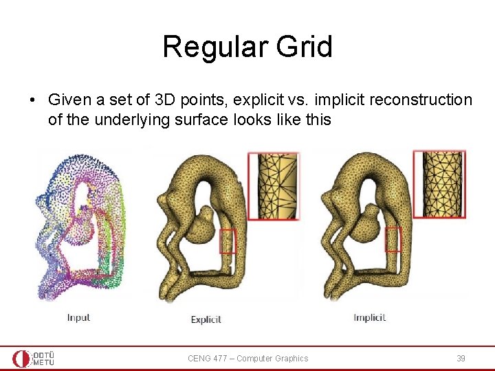 Regular Grid • Given a set of 3 D points, explicit vs. implicit reconstruction Regular Grid • Given a set of 3 D points, explicit vs. implicit reconstruction