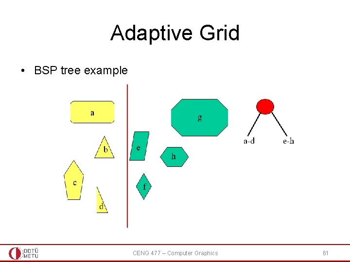 Adaptive Grid • BSP tree example CENG 477 – Computer Graphics 61 Adaptive Grid • BSP tree example CENG 477 – Computer Graphics 61