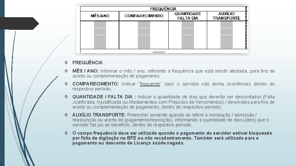  FREQUÊNCIA MÊS / ANO: Informar o mês / ano, referente a frequência que