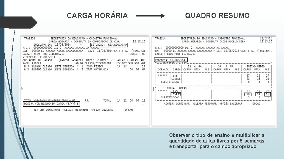 CARGA HORÁRIA QUADRO RESUMO Observar o tipo de ensino e multiplicar a quantidade de