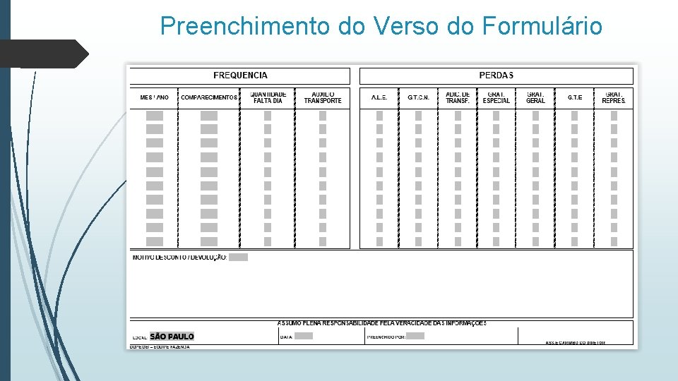 Preenchimento do Verso do Formulário 