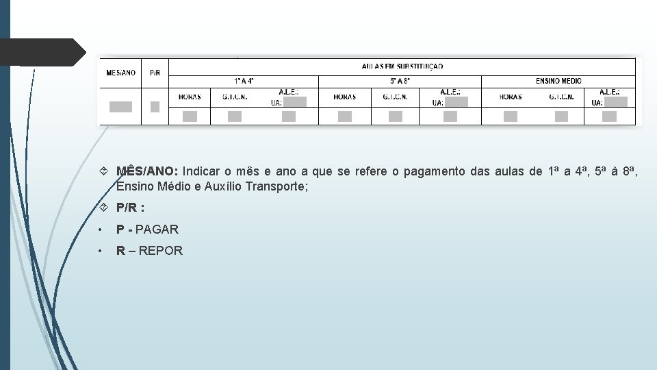  MÊS/ANO: Indicar o mês e ano a que se refere o pagamento das