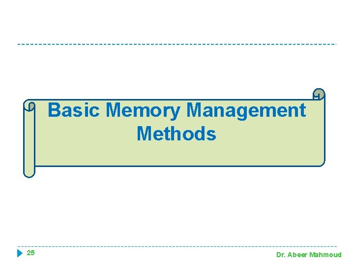 Basic Memory Management Methods 25 Dr. Abeer Mahmoud 