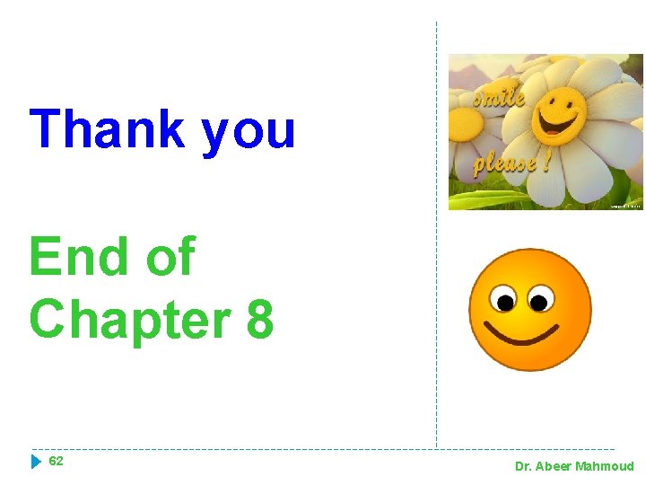 Thank you End of Chapter 8 62 Dr. Abeer Mahmoud 