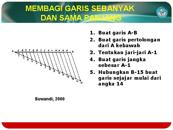 MEMBAGI GARIS SEBANYAK DAN SAMA PANJANG 1. Buat garis A-B 2. Buat garis pertolongan