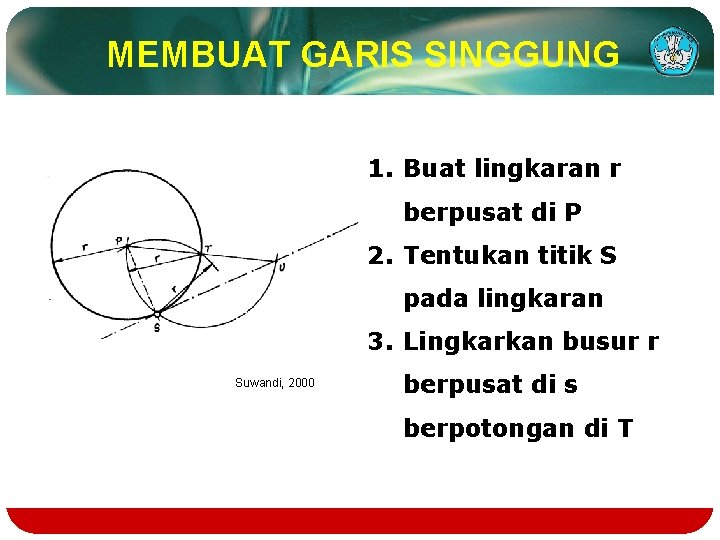 MEMBUAT GARIS SINGGUNG 1. Buat lingkaran r berpusat di P 2. Tentukan titik S