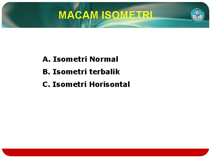 MACAM ISOMETRI A. Isometri Normal B. Isometri terbalik C. Isometri Horisontal 